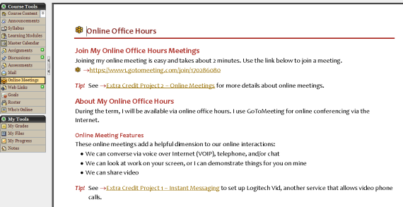 Sample online meetings page